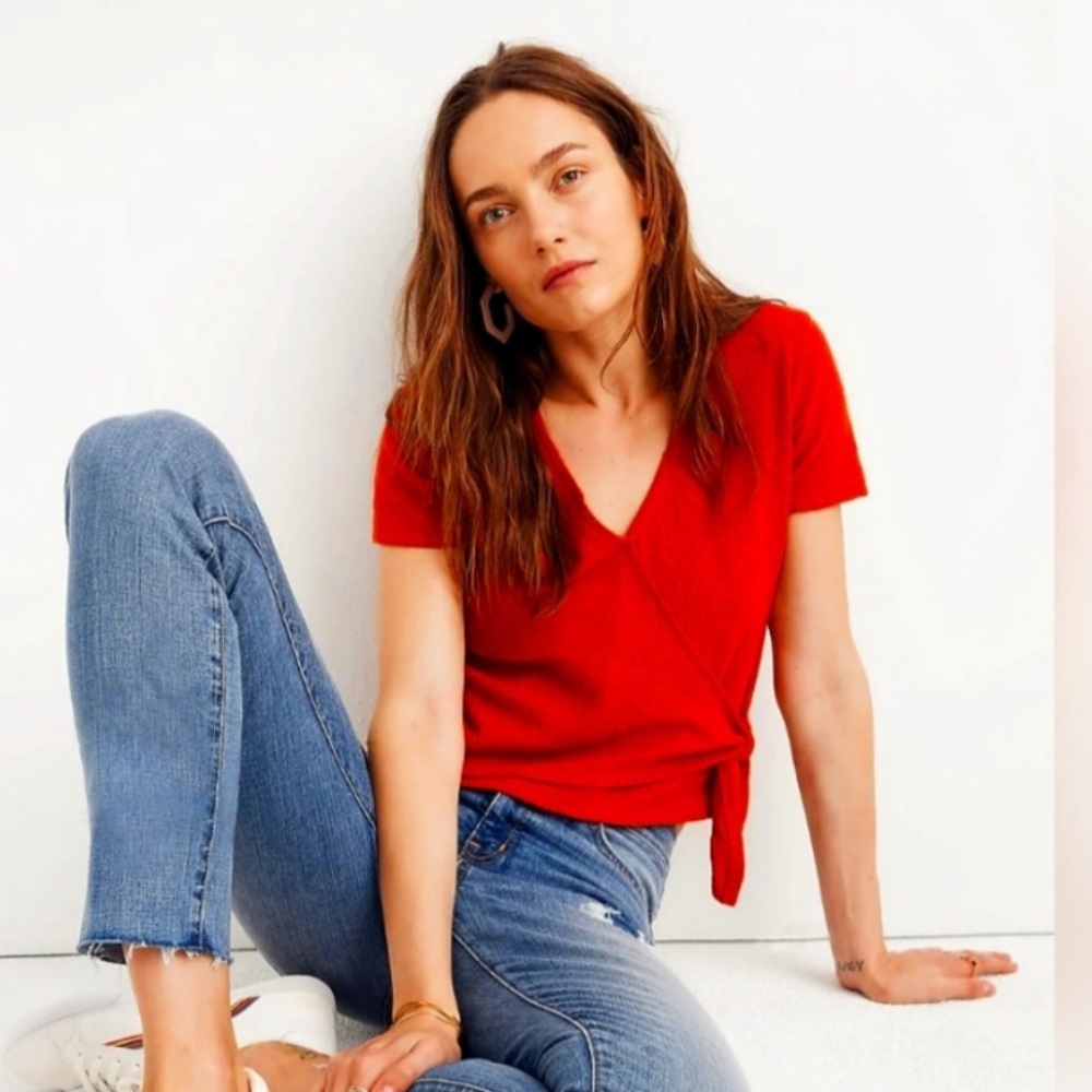 Madewell Texture & Thread Red Wrap Top